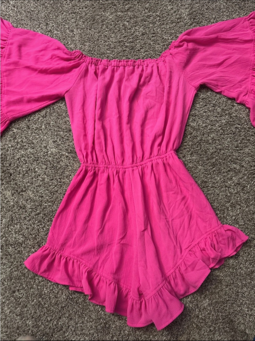 Pink Off-Shoulder Ruffle Romper - Picture 3 of 3
